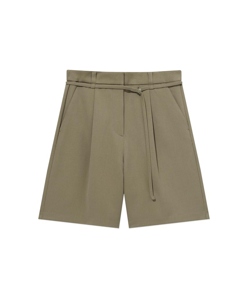 COVERNAT WOMAN Belted Bermuda Shorts Khaki Beige
