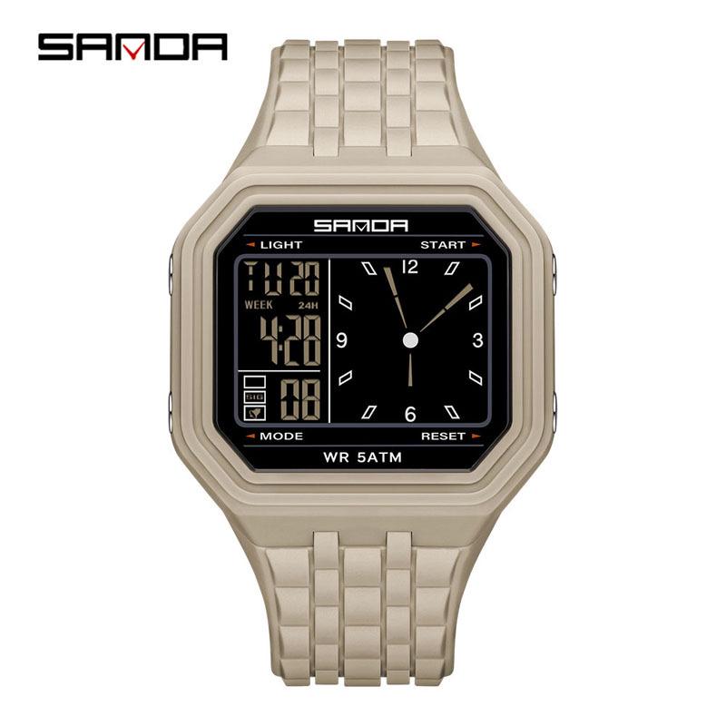 SANDA Unisex Fashion Square Multifunctional Wristwatch – Waterproof, Alarm, Electronic Timer.