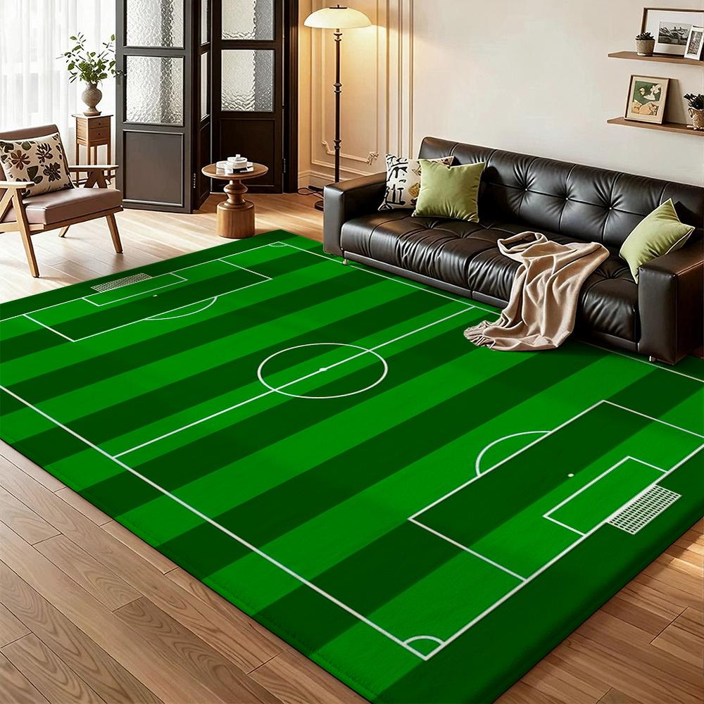 Soccer Ball Green Field Rectangular Rug Nonslip Durable Carpet For Gaming Room Study Living Room Home Party Decor Holiday Gift