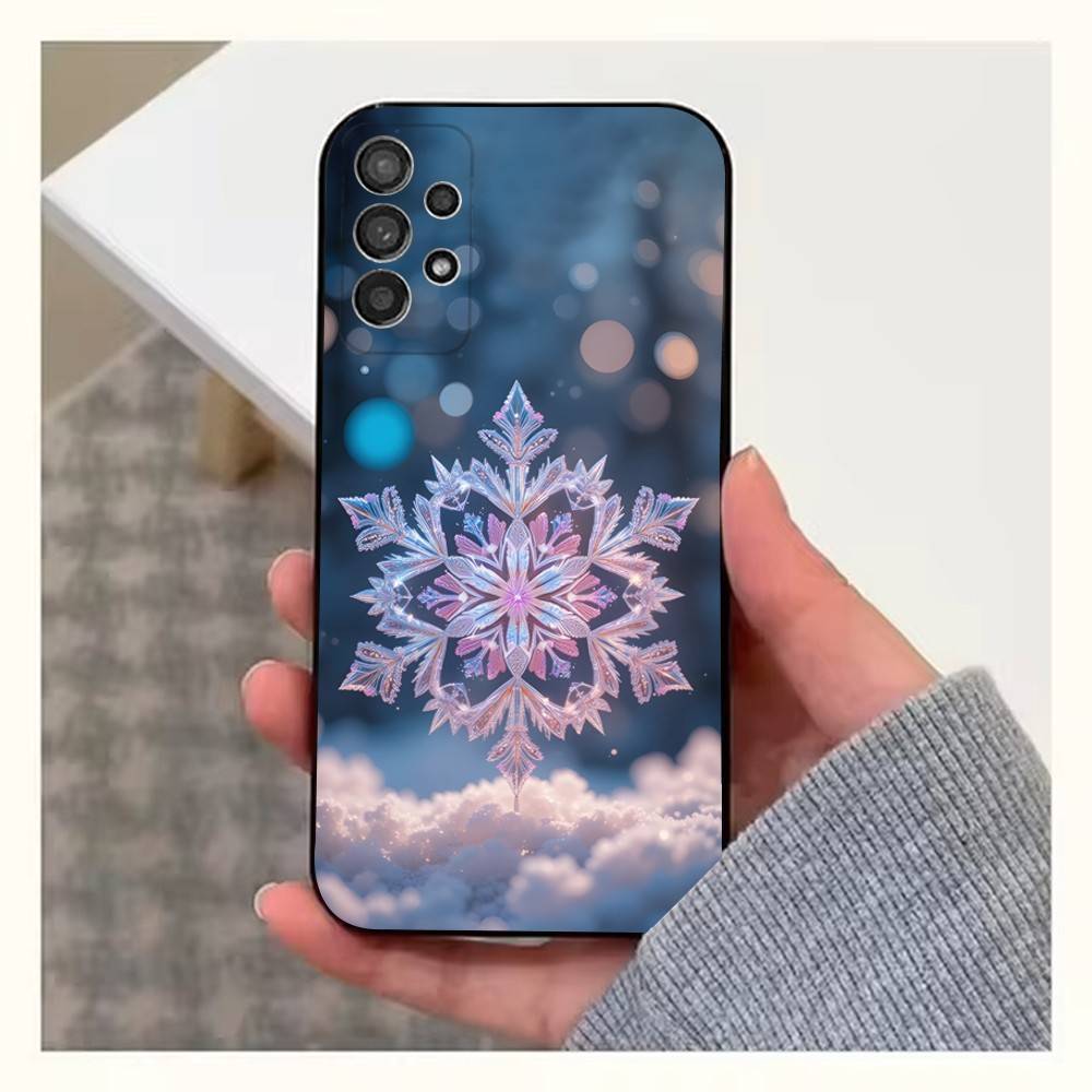 Christmas Snowflakes Art Case For Samsung S25,S24,S23,S22,S20,S21,S10,Ultra,Plus,Lite,FE,Soft Silicone Black Cover
