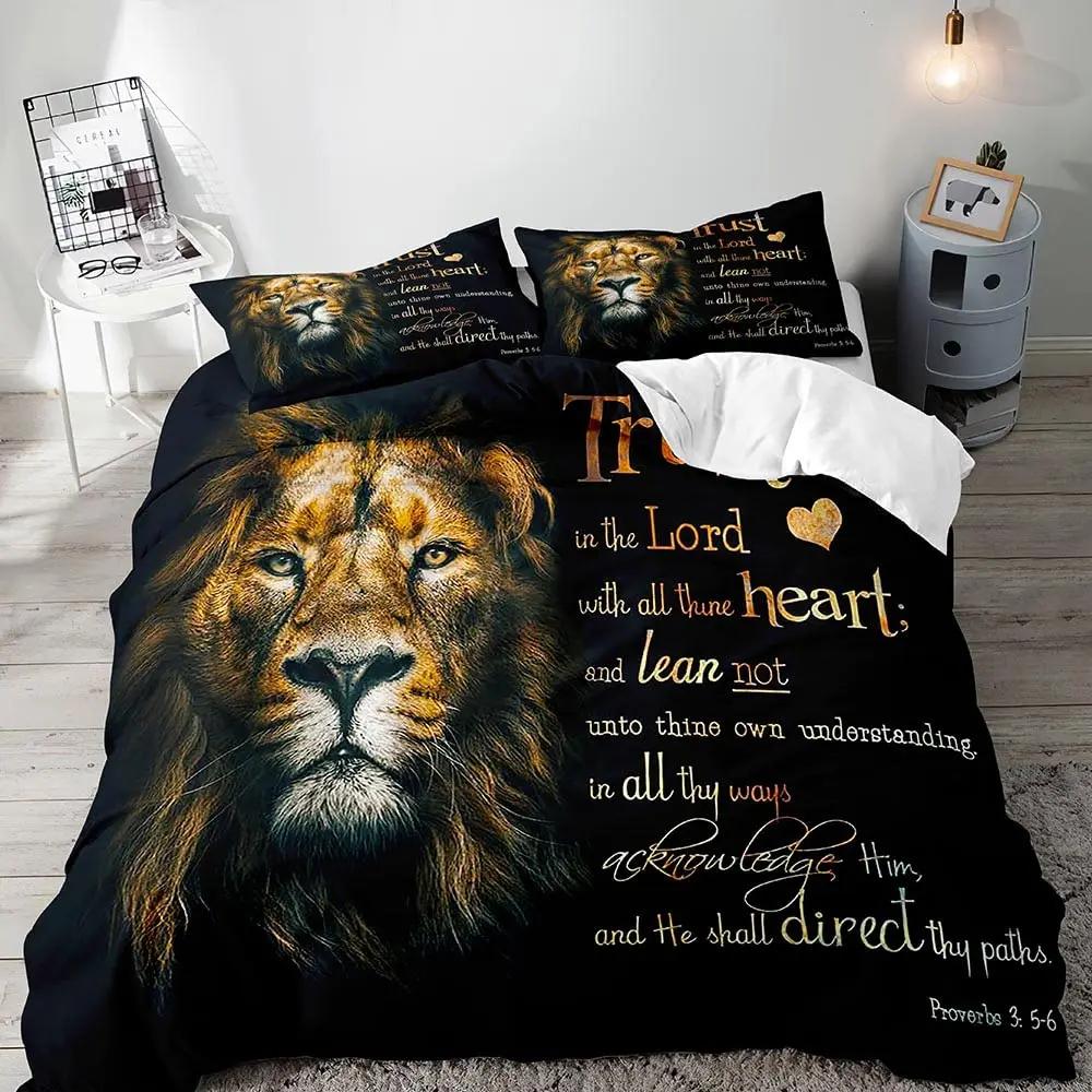 Sexy Black Girl Lion Duvet Cover Set African American Bedding Set Queen Wild Animals Lions Women Room Comforter Cover 3pcs Sets