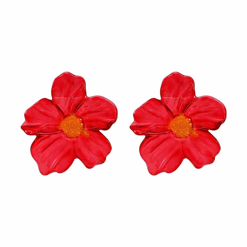 

2026 New Trendy Colorful Resin Flower Stud Earrings for Women Exaggerated Large Petal Temperament Earrings Zircon Accessories красный