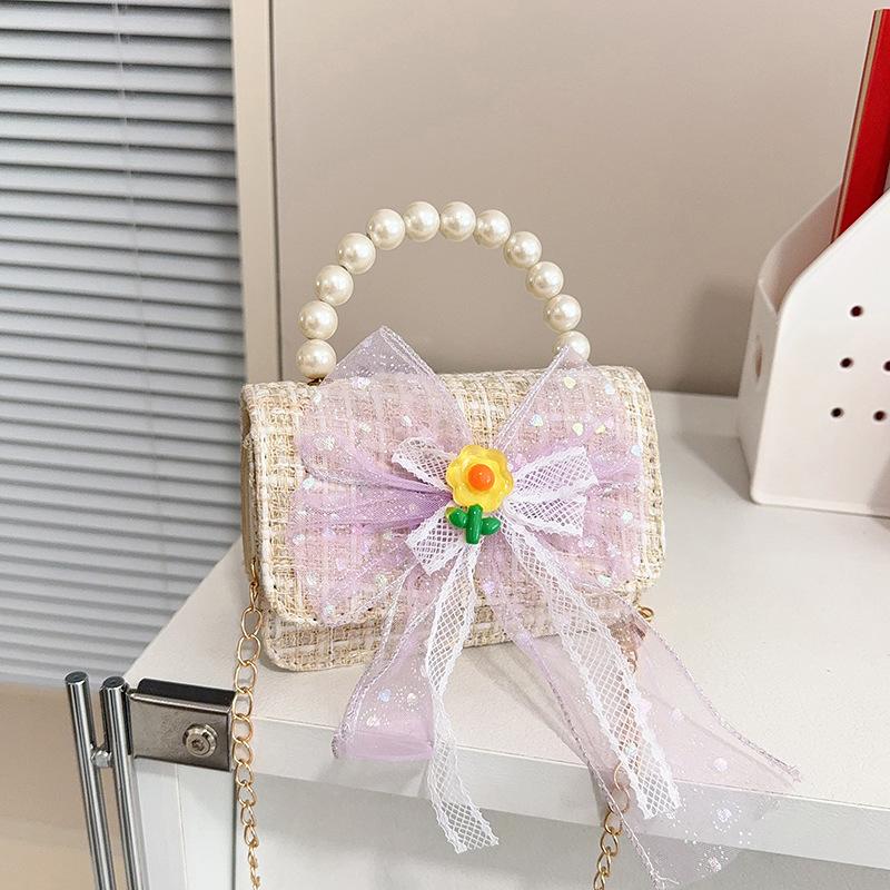 Children's bag female cartoon little princess messenger bag little girl pearl handbag chain bow change bag
