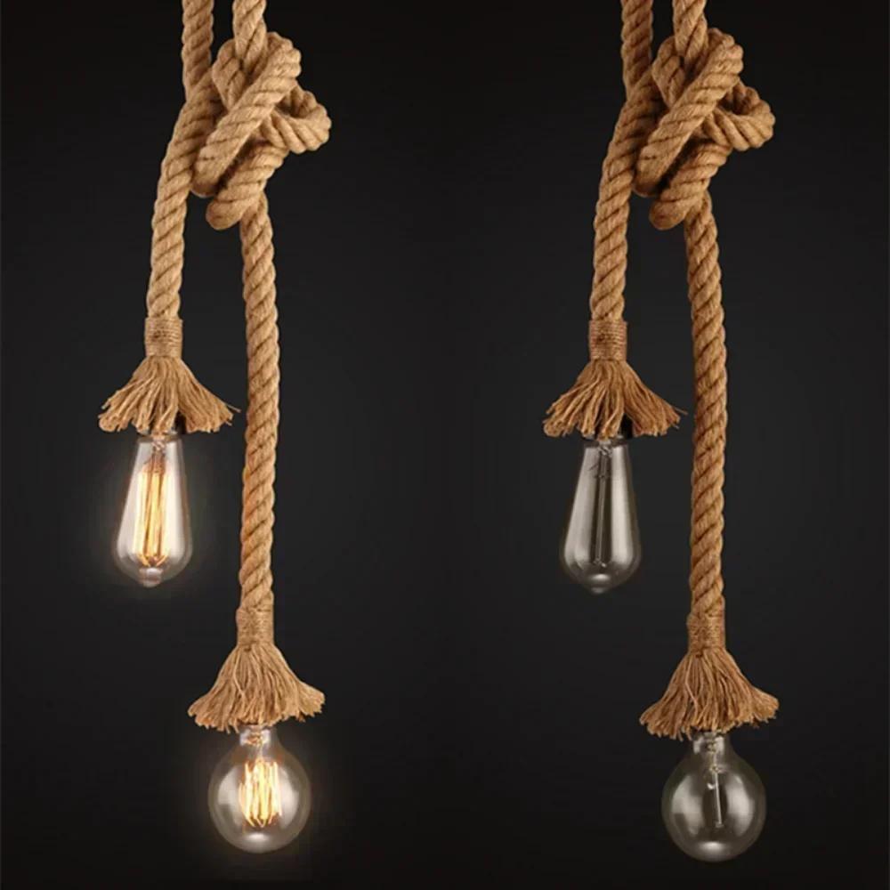E27 Edison LED Retro Vintage Hemp Rope Pendant Light Creative Loft Country Style Ceiling Lamps   Industrial Hanging Lamps