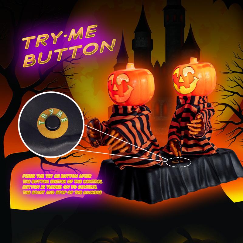 Colorful Light-up Pumpkin And Skeleton Duo Animated Sound Effects Halloween Decor