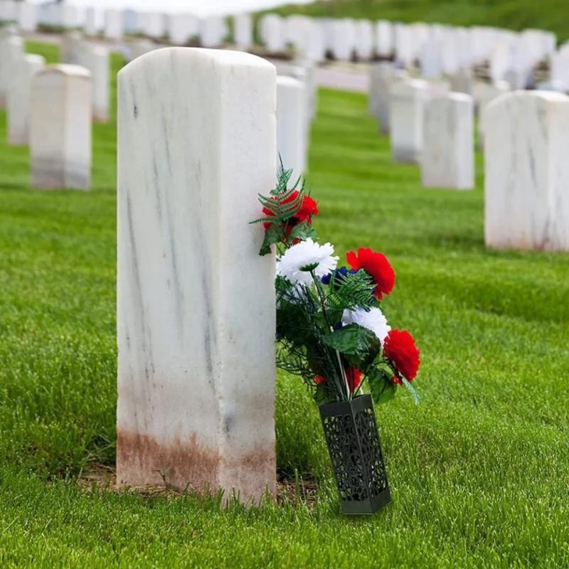 2 Pezzi Vasi Memoriali per Cimitero con Picchetto Portafiori per Tomba Decorazione Esterna per Lapide Fiori Artificiali per Tombe