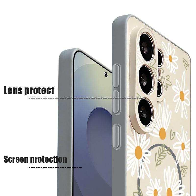 Custodia Magnetica Per Magsafe Per Samsung Galaxy S26 Ultra S25 Edge S24 Plus S23 FE S22 A17 A54 A55 A56 A57 5G Copertura Floreale Cartone Animato Margherite Fiore di Pesco