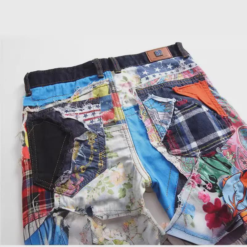 2022 Młodzieżowe Męskie Patchworkowe Kolażowe Dżinsy Proste ze Średnim Stanem - Odzież Codzienna, Nieelastyczne