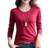 Round Neck Solid Color Long Sleeved Women's T-shirt
