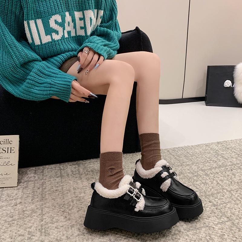 Women's fur one thick bottom heightening winter lightweight padded warm snow boots non-slip wear casual sports cotton boots waterproof leather shoes