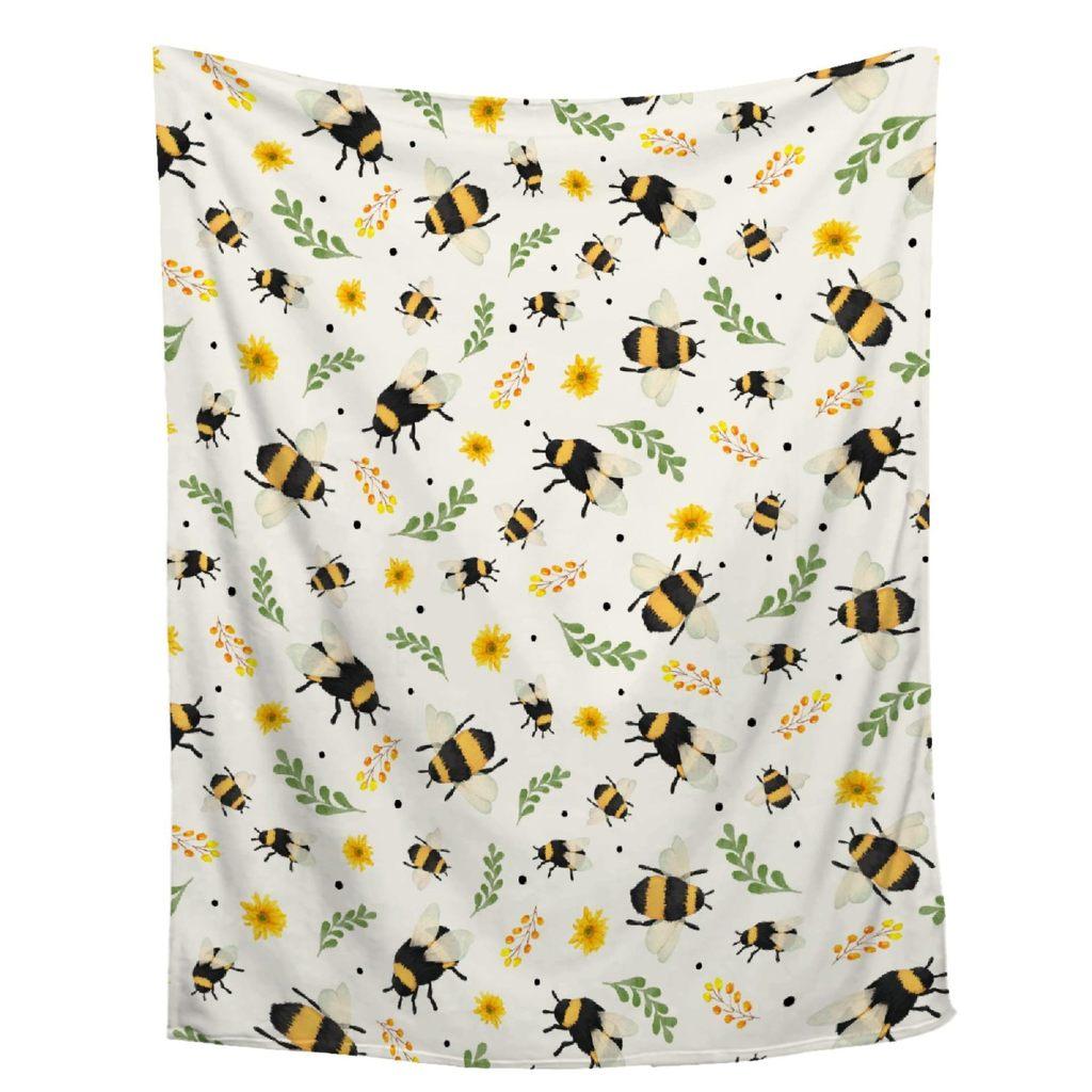 Cartoon Cute Bee Design Lightweight Warm Fleece Blanket For Kids Home Decor