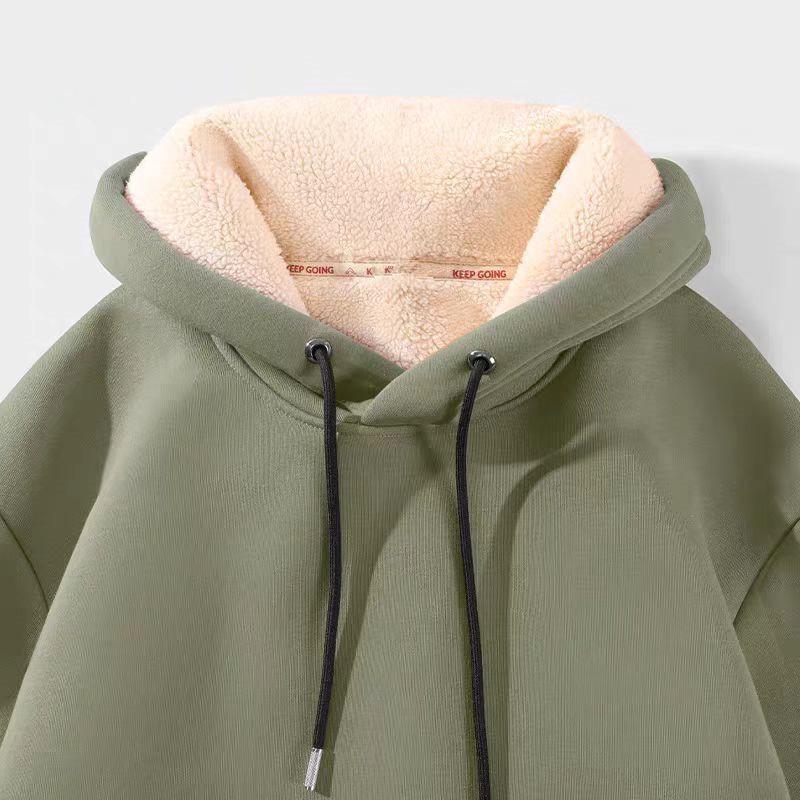 Men s Lambswool Green Hoodie: Warm Winter Velvet-Lined Thick Jacket for Teens and Boys. M