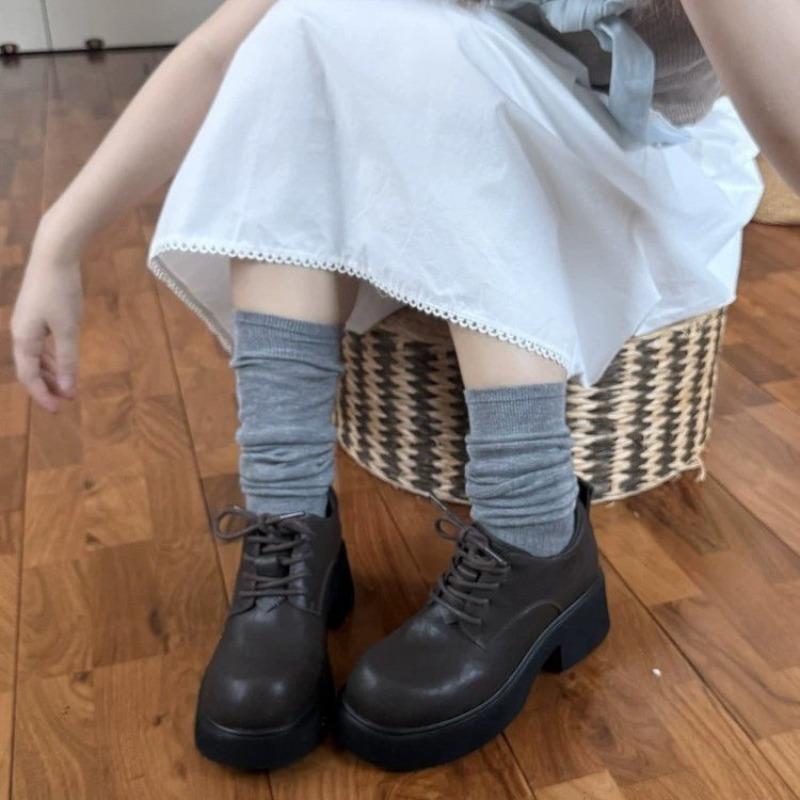 Cowhide version~ thick-soled trouser boots two wear belt buckle short boots round head retro stacking boots women's western boots medium boots