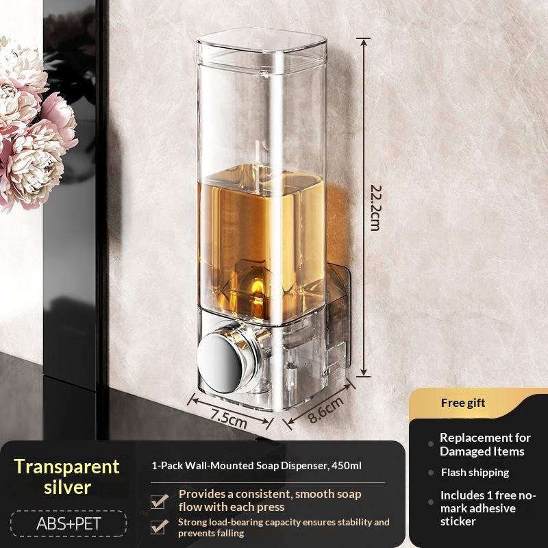 2Pcs Wall Mounted Soap Dispenser With No Need For Drilling Installation, Bathroom And Kitchen Storage Organizer, Easy To Install