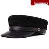 Korean Style Unisex Lambskin Flat Top Hat - Genuine Leather, Trendy, Youth Student Design, Casual, Face-Slimming Look