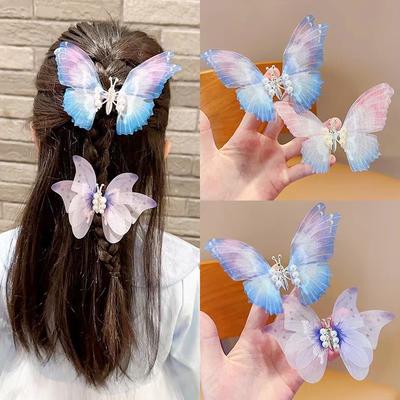 Butterfly Pearl Hair Clip Women Moving Wings Hair Accessories Girls Gradient Color Dreamlike Hairpin Children Lovely Barrettes Kids Styling