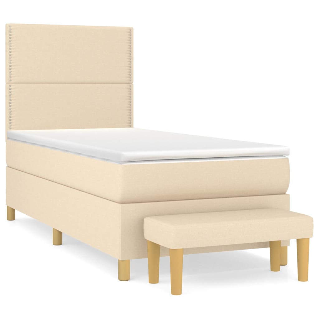 Box Spring Bed with Mattress Cream 90 x 190 cm Fabric