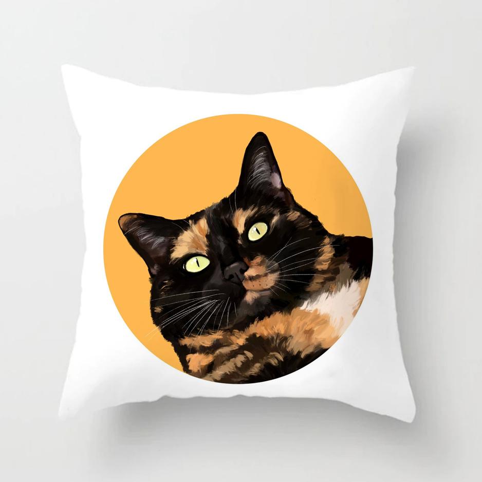 Funny Cute Cat Cushion Cover Cartoon Pets Pillows Cases for Sofa Home Decoration Pillowcase Polyester Throw Pillow Case 45*45cm