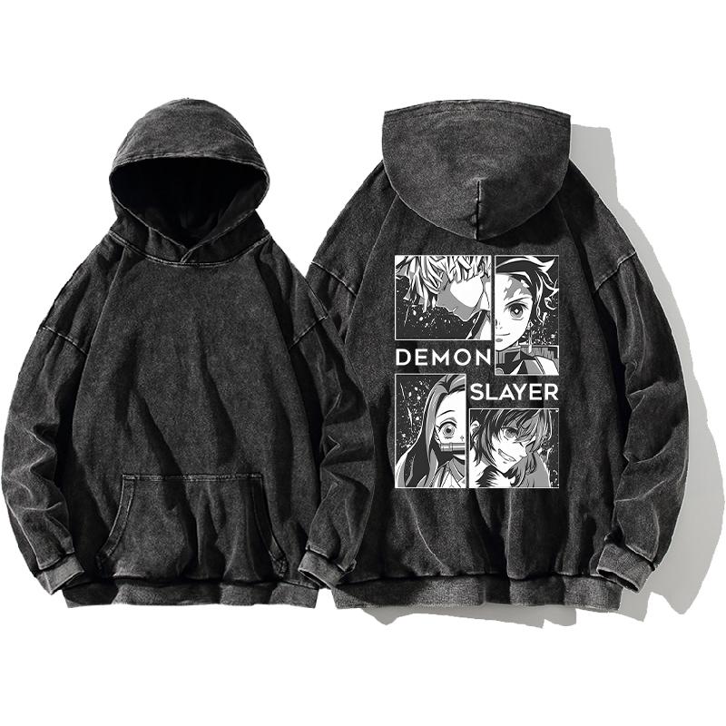 

Аниме толстовка Demon Slayer с принтом Танджиро и Незуко для мужчин и женщин, манга худи из стираного хлопка, уличная одежда Харадзюку, пуловер XXXL чёрный