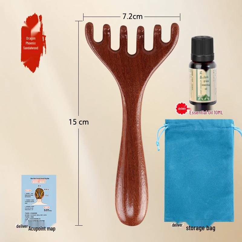 Sandalwood Antler Massager: Five-Claw Scalp Therapy Comb