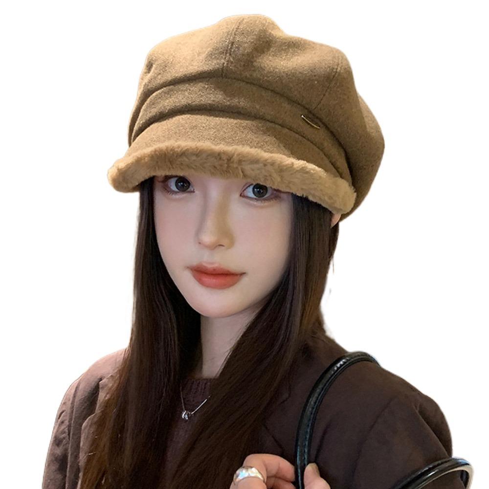 Fashion Warm Winter Berets Hat Retro Plain Cap Solid Color Lamb Fleece French Artist Hat Women Girls
