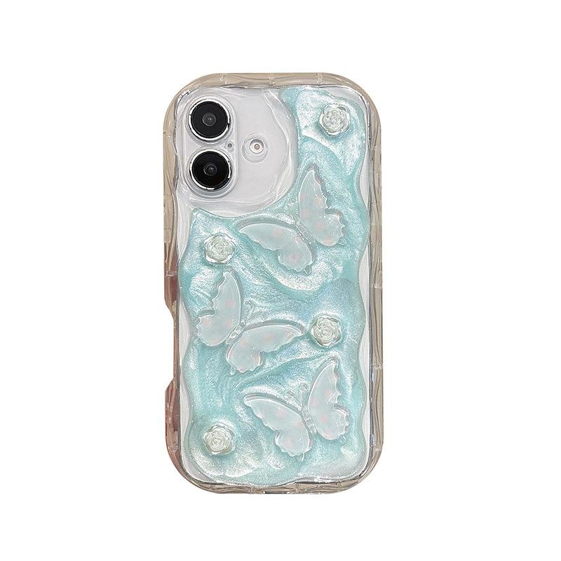 Glue Glitter Butterfly Flower Phone Case for IPhone16promax Full Coverage for Apple 17 Silicone 14 Female Model