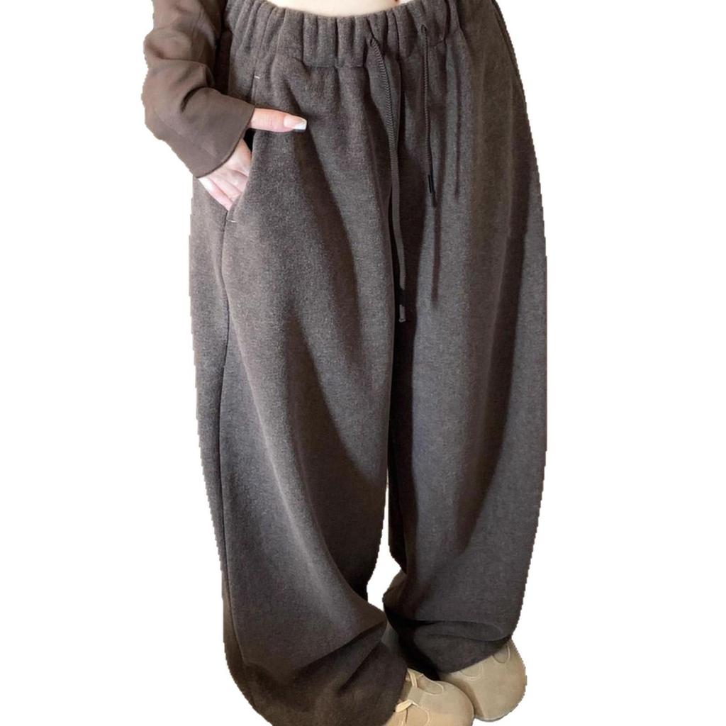 2025 Relaxed Fit Plush Thickened Wide-Leg Floor-Length Pants - Casual Autumn Winter Style for Women