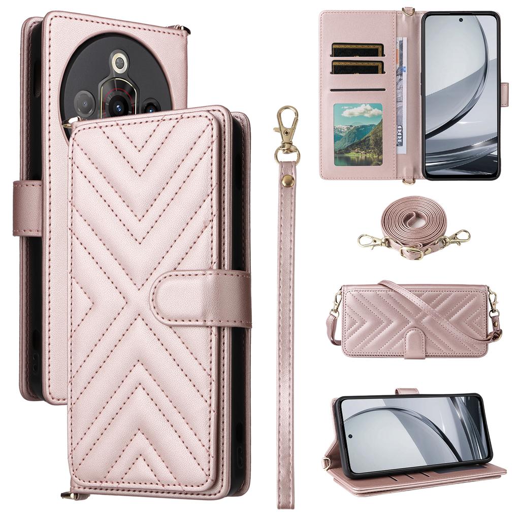 For ZTE Nubia Focus Pro Wallet Case with Shoulder/Wrist Strap Leather Phone Cover Stand