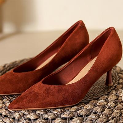 Módní vysoké podpatky se špičatou špičkou pro ženy Módní semišové jednobarevné venkovní pracovní lodičky Společenské boty Zapatos Tacon Bajo Mujeres Elegante