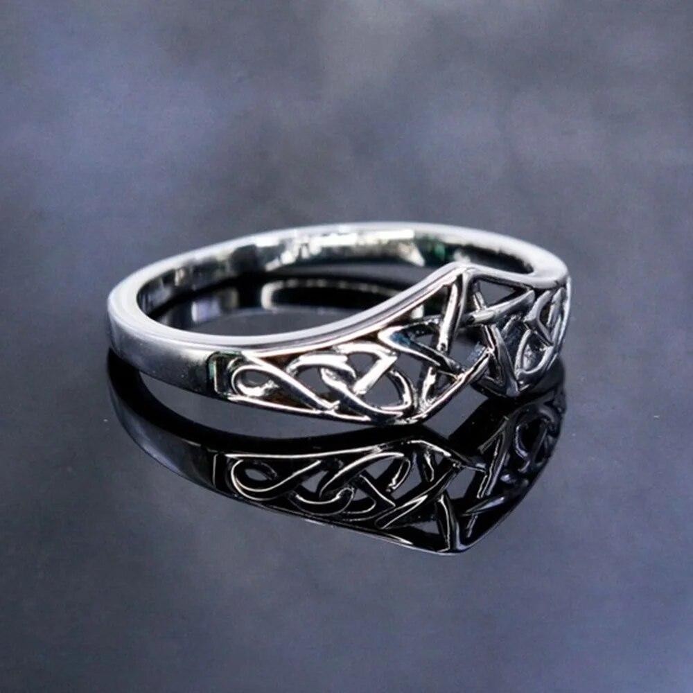 S925 Sterling Silver Pentagram Star Women Ring Celtic Filigree Design Simple Engagement Wedding Bands Party Jewelry