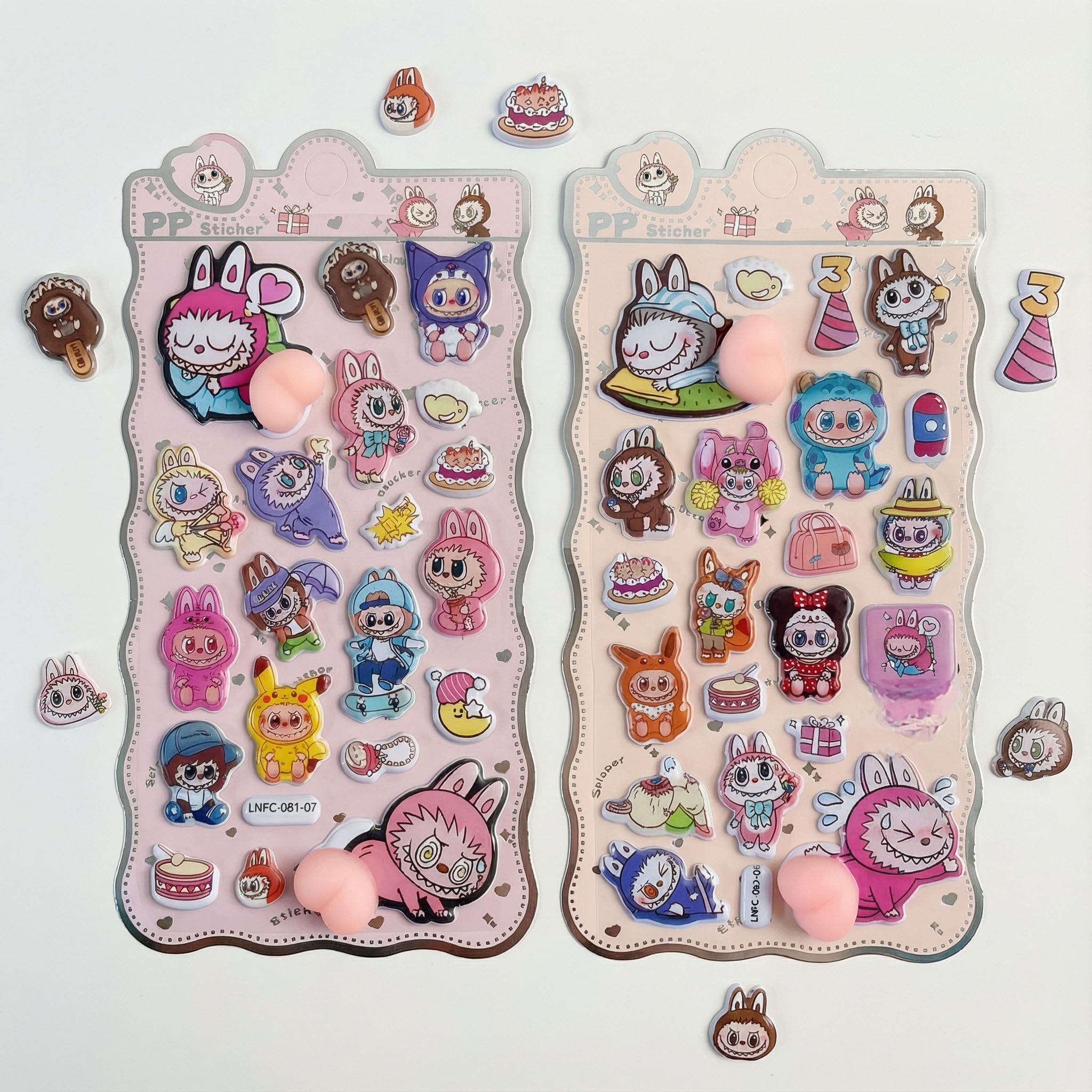 

Ocukly 3D Soft PVC Stickers Set of 2 Cute Girl Reward Manga Style Relief Decor for Planner Notebook Water Bottle Smartphone