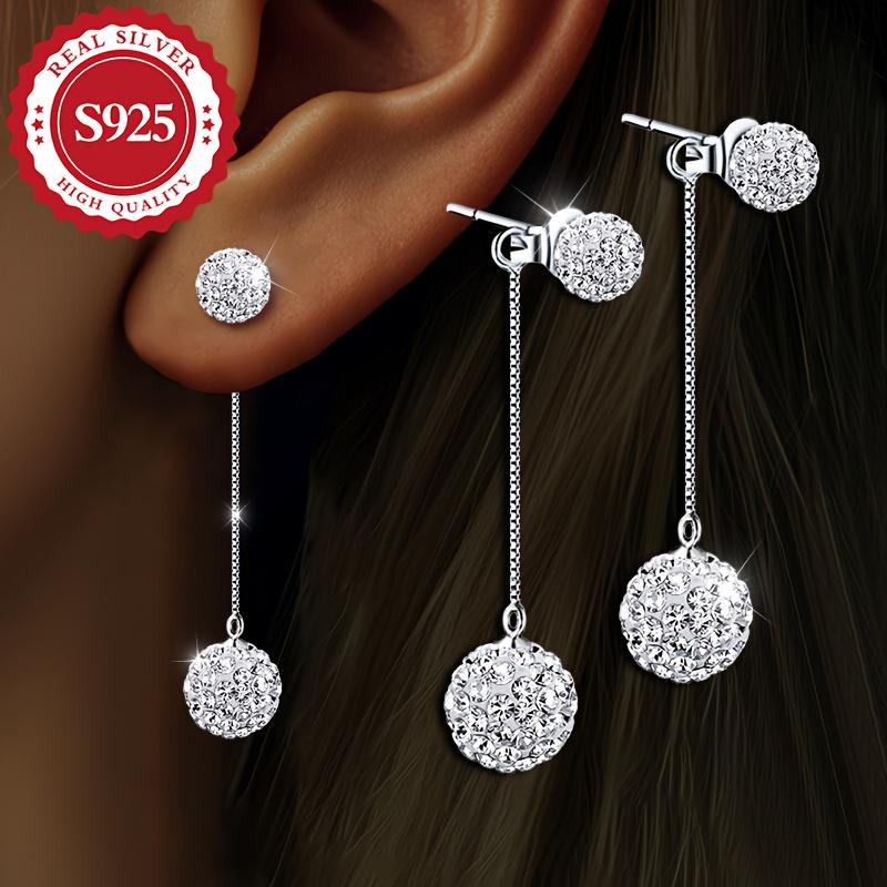 

Pair, S925 Silver, Women S Shiny Ball Drop Earrings with Tassels, Suitable for Vacation, Luxury Wedding, and Various Occasions, Hypoallergenic