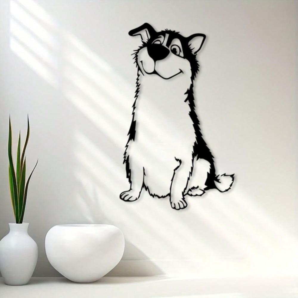 Metal Dog Wall Art Cartoon Animal Sculpture Decoration Gift for Home Office Bedroom Powder Coated