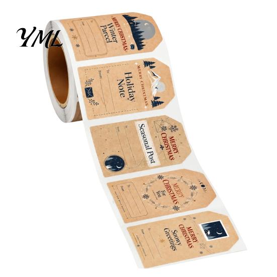 Christmas Blessing Tags 180PCS/Roll Label Stickers, Self-Adhesive Retro Paper with Blank Gift Box Marking Writing Area, Decorative Labels for Holiday