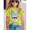 Children's Short Sleeved T-shirt Girls' Round Neck Summer Cat Print Fashionable Casual Versatile T Shirt