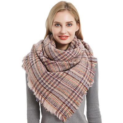 Bufanda cuadrada de cuadros finos de lana con pinchos de poliéster nueva de otoño e invierno, chal de cuello grueso y suave para mujer