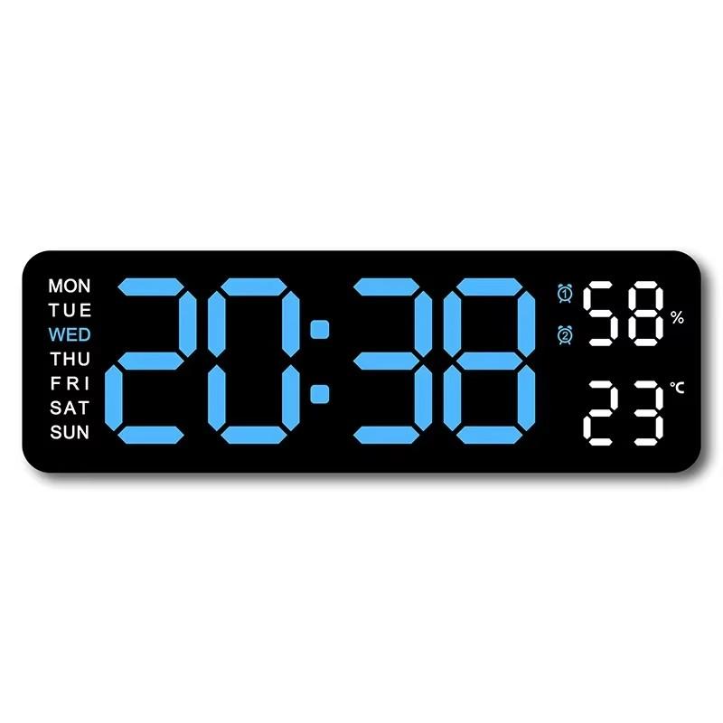 

Large Digital Wall Clock Temperature and Humidity Week Display Brightness Adjustable Electronic LED Table Alarm Clock 12/24H