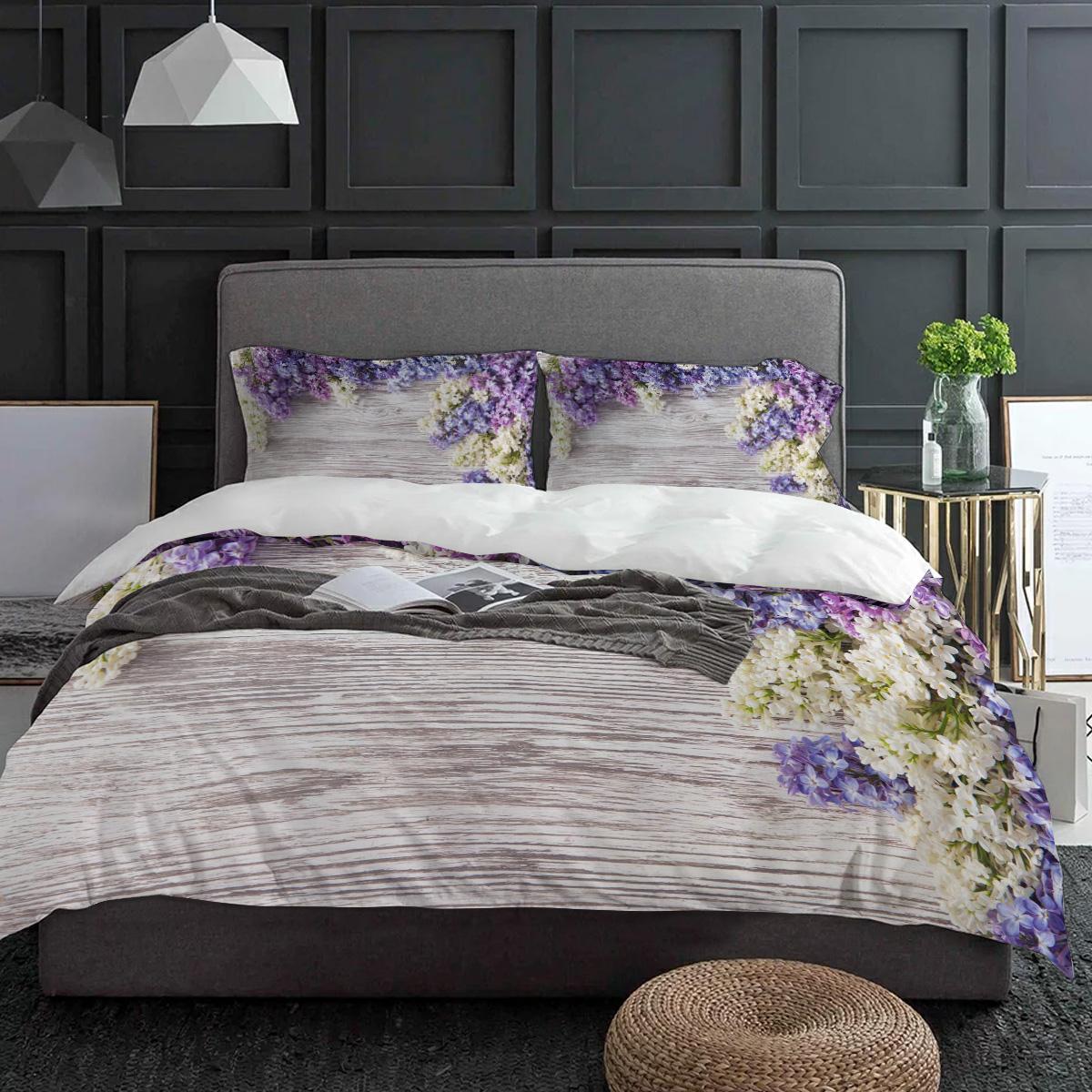 

Фиолетовый Сиреневый Цветок Деревянная Доска Постельный Комплект 3 предмета Пододеяльник Наволочка Детский Взрослый Покрывало Двуспальный Комплект Домашний Текстиль EU single(135x200cm)