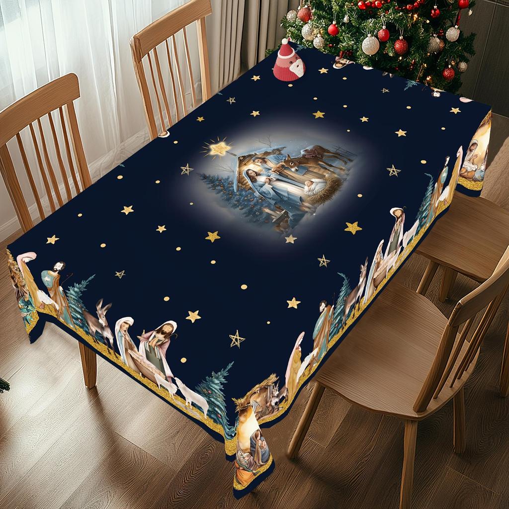 Christmas Tablecloth Digital Print - Winter Snowman Reindeer Xmas Tree Dining Table Festival Decor Table Cover