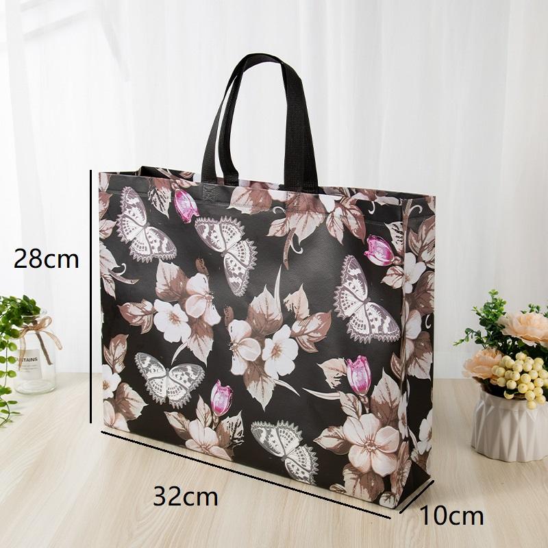 Floral Print Reusable Non Woven Shopping Tote Bag Eco Friendly Foldable Large Capacity Bag for Grocery Commute Outdoor Picnic
