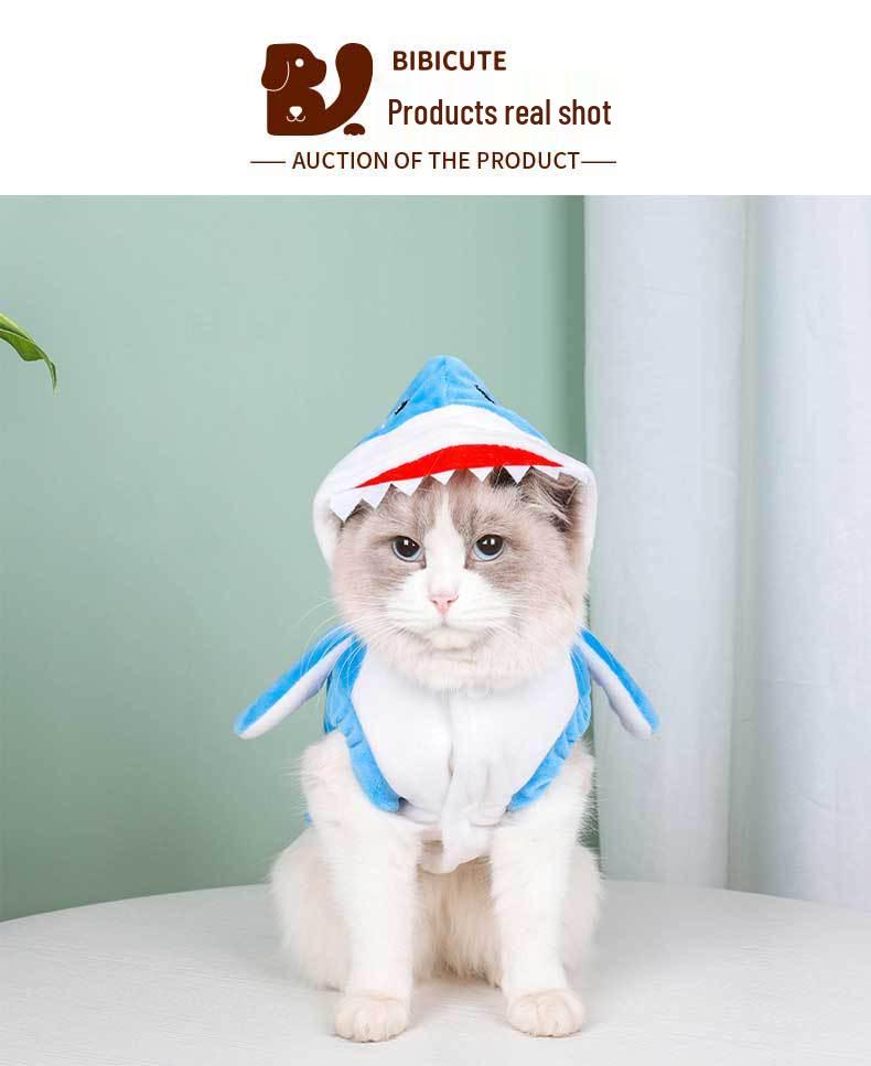 3D Shark Pet Costume for Small Dogs & Cats - Autumn/Winter & Halloween Wear