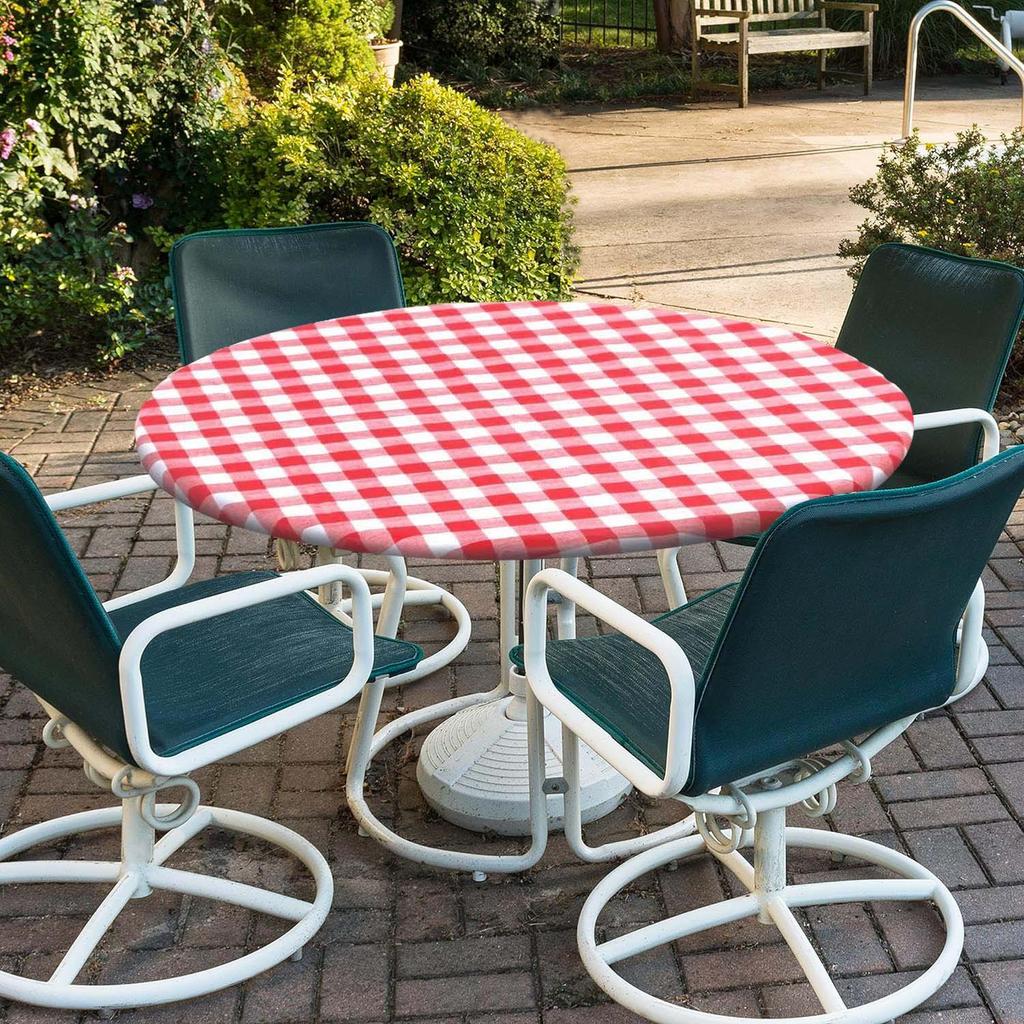 Waterproof Round PVC Table Cover with Wood Grain and Flannel Backing for Patio or Picnic Use