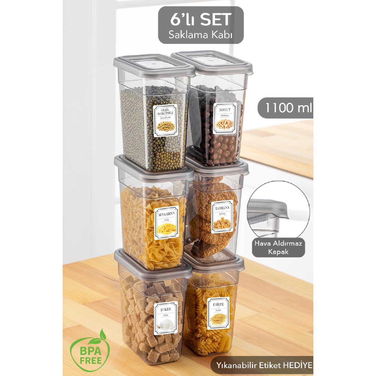 

Set Of 6 Labeled Food Storage Containers - Pulses Storage Box With Leak-proof Lid - 6 X 1100 Ml серый