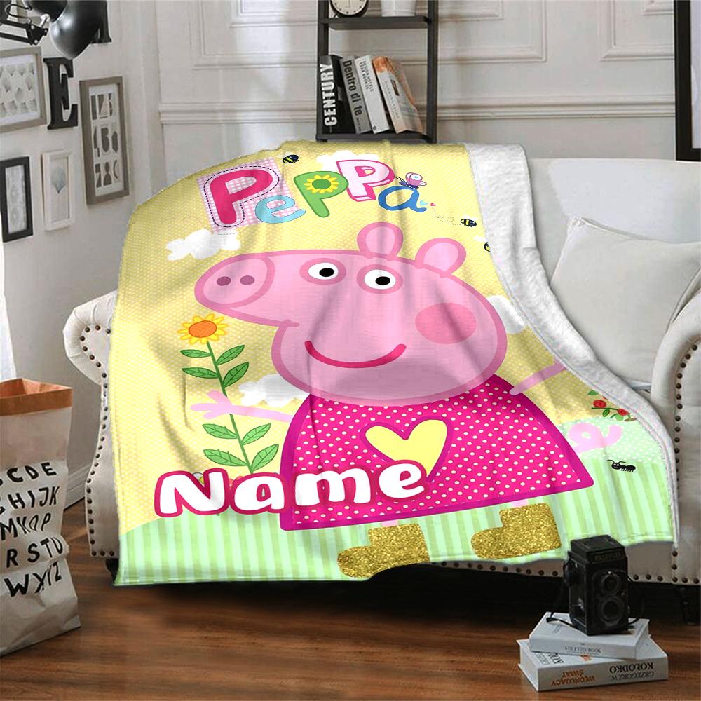 Custom Name Peppa Pig Ice Cream Party Party Blanket For Couch Bed Plush Cozy Fuzzy Blanket Super Soft Warm Blankets For Fall And Winter 0916106