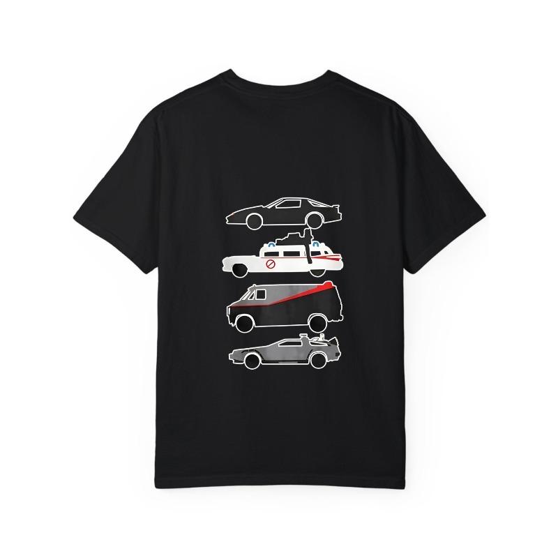 Crew Neck T Shirt White Classic Car Collection Graphic Print for Casual Wear