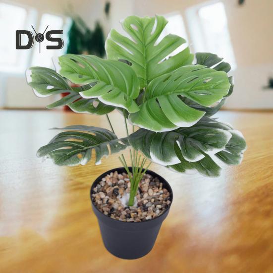 Artificial Monstera Leaves Vivid Fresh Keeping 9 Forked Fake Potted Green Plant Leaves Party Supplies
