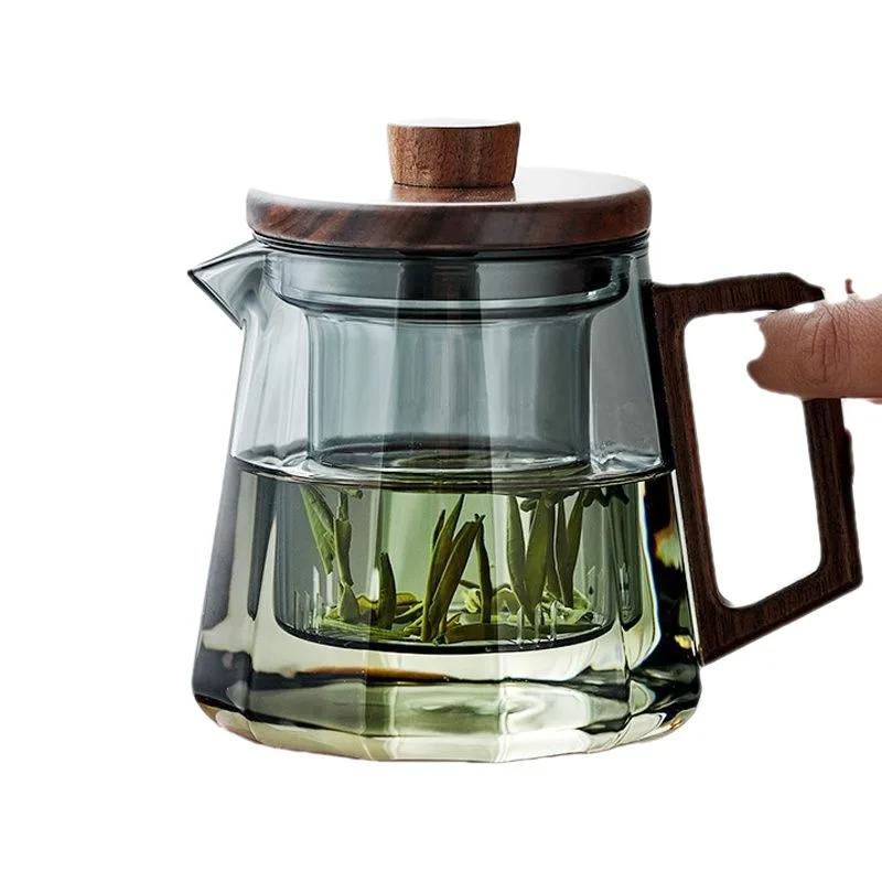 500/800ml Thickened and Heat-resistant Glass Teapot Brewing Tea Set with Wooden Lid Tea Strainer