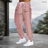 Men Plus Size Drawstring Printed Jogger Pants Teal White Black Striped Star Pattern Cuffed Ankle Side Pockets