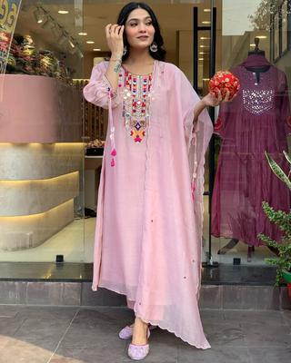 Women Designer Anarkali Kurta Pant Dupatta Set Indian Bollywood Top Tunic Kurti Salwar Suit