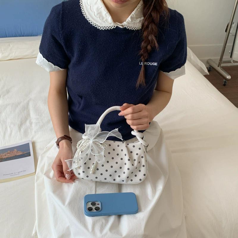 Fashion Wrinkled Cloud Bag Polka Dot PU Leather Crossbody Bag Stylish Small Shoulder Bag For Women Daily Use